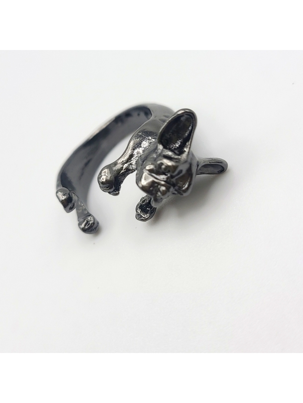 French Bulldog Ring – Charcoal Silver Sculpted Statement Band (NWOT)